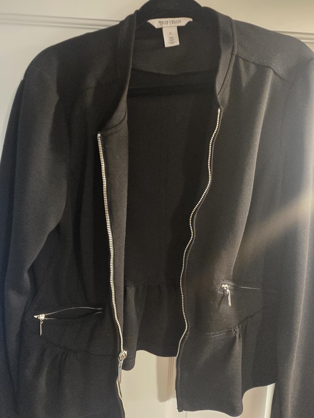 Black Zip Front Jacket with Silver Hardware. White House Black Market. Size 12